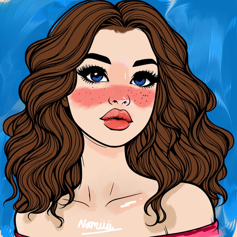 realistic girl with wavy hair and lips