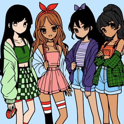 teen manga girls group of 4