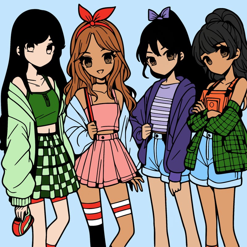 teen manga girls group of 4