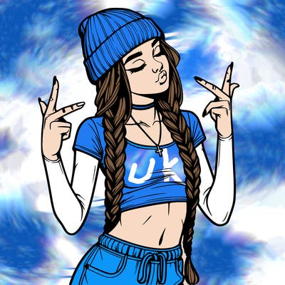 realistic teenage girl with braids and a beanie and crop top doing 🫶🏼