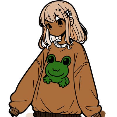 girl wearing frogging sweatshirt