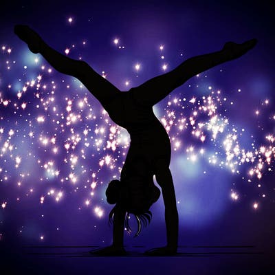 realistic gymnastic hand stand girl in four splits