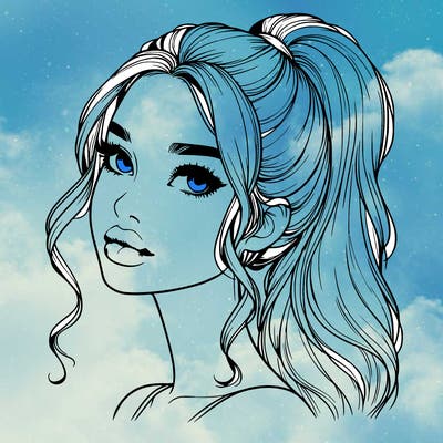 realistic girl with a ponytail on her hair and lips