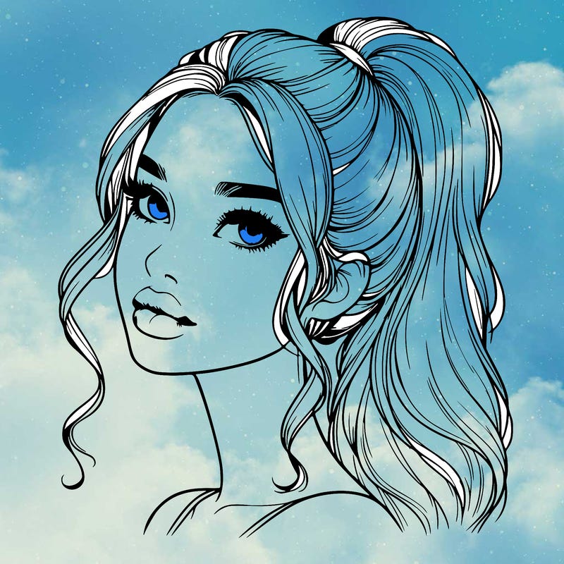 realistic girl with a ponytail on her hair and lips