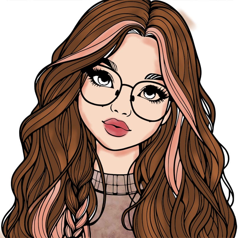 girl with long hair and freckles and glasses realistic