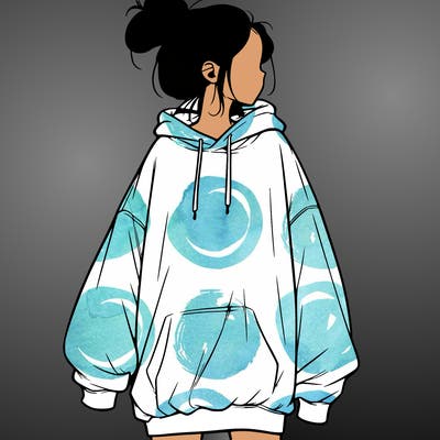 realistic girl with a oversized sweatshirt on and a bun