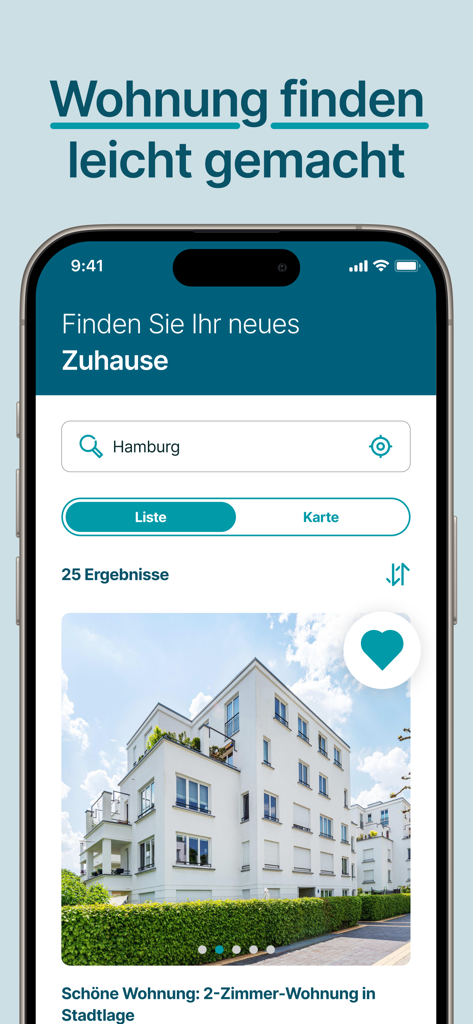 Mein Vonovia App-Oberfläche zeigt Wohnungsangebote in Hamburg mit einer Liste verfügbarer Mieteinheiten