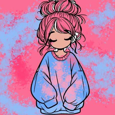 girl with baggy sweatshirt and messy bun