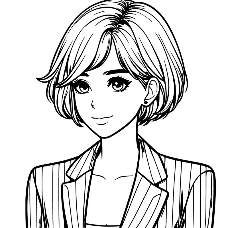 one beautiful girl realistic wearing suit with short hair