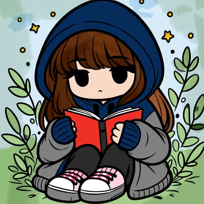 girl in oversized hoodie reading a book