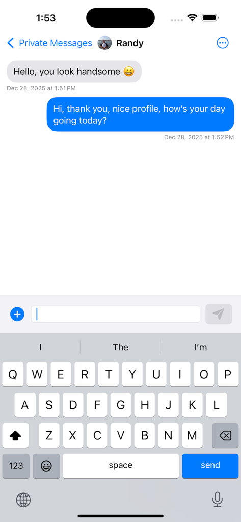 Asian Gay Chat - Private messaging interface showing a friendly conversation in the Asian Gay Chat app.