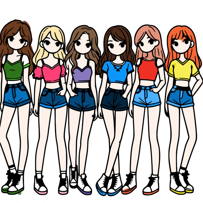 a group of girls wearing crop tops and shorts