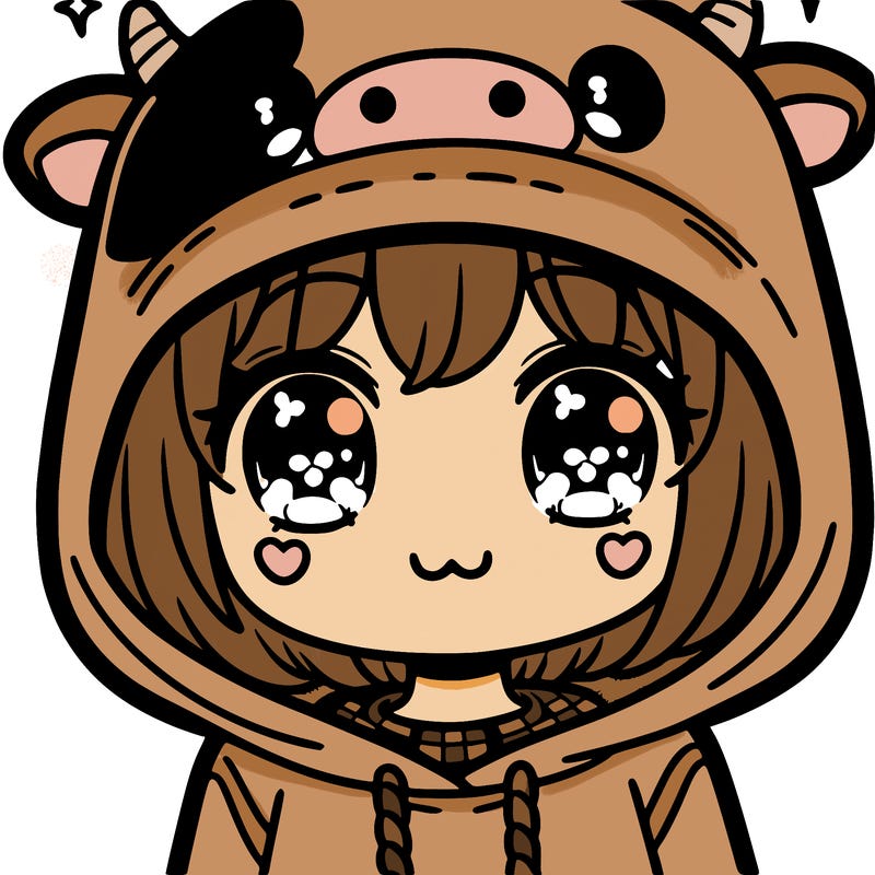 kawaii girl with cow hoodie