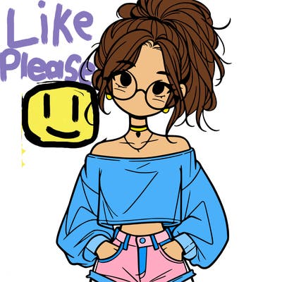 girl with a messy ponytail glasses a baggy crop top and jean shorts