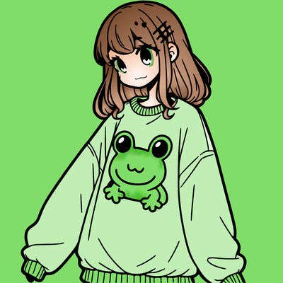 girl wearing frogging sweatshirt
