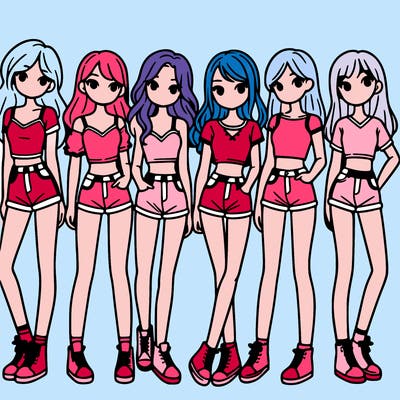 a group of girls wearing crop tops and shorts