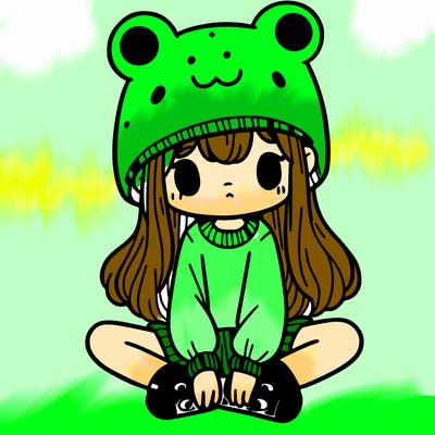 a girl wearing a frog hat and some frog socks