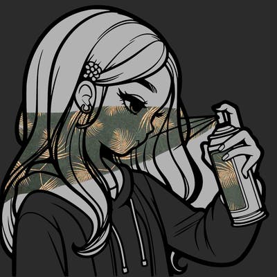 a realistic girl spray painting