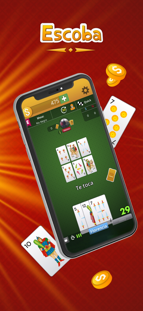 Escoba de 15 by ConectaGames - Smartphone mostrando la jugabilidad de Escoba de 15 con cartas españolas tradicionales