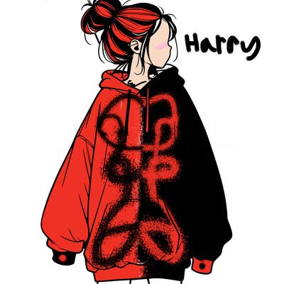 realistic girl with a oversized sweatshirt on and a bun