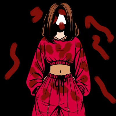 realistic girl faceless with baggy pants and a crop top