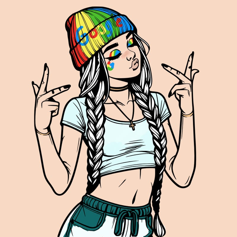 realistic teenage girl with braids and a beanie and crop top doing 🫶🏼