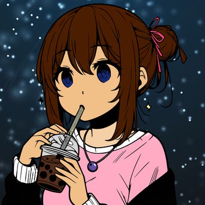 manga character drinking boba