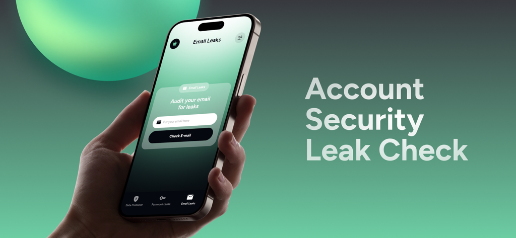 MaxDefense - Fortifyex - Mão segurando um smartphone exibindo o recurso de verificação de vazamento de e-mail do aplicativo Fortifyex