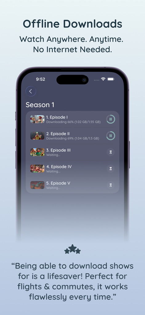 Chillio IPTV Smart Player Pro - Recurso de downloads offline do Chillio IPTV Smart Player Pro em um iPhone.
