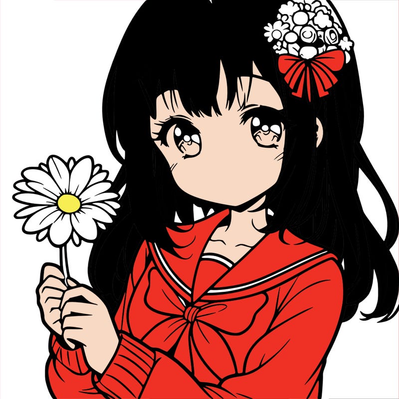 anime girl holding a flower