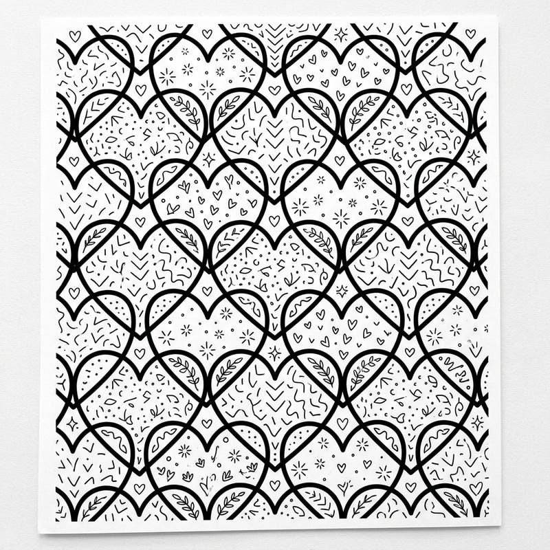 Unleash your creativity with this intricate heart tessellation coloring page, designed specifically for teens. Each interlocking heart offers unique patterns, promising hours of engaging artistic fun.