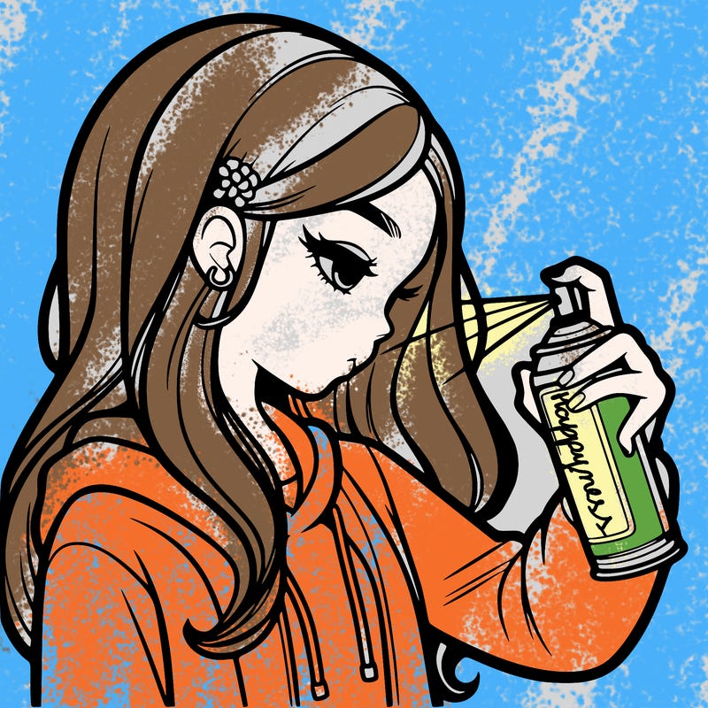 a realistic girl spray painting