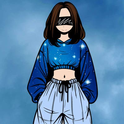 realistic girl faceless with baggy pants and a crop top