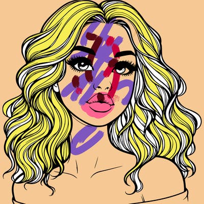 realistic girl with wavy hair and lips