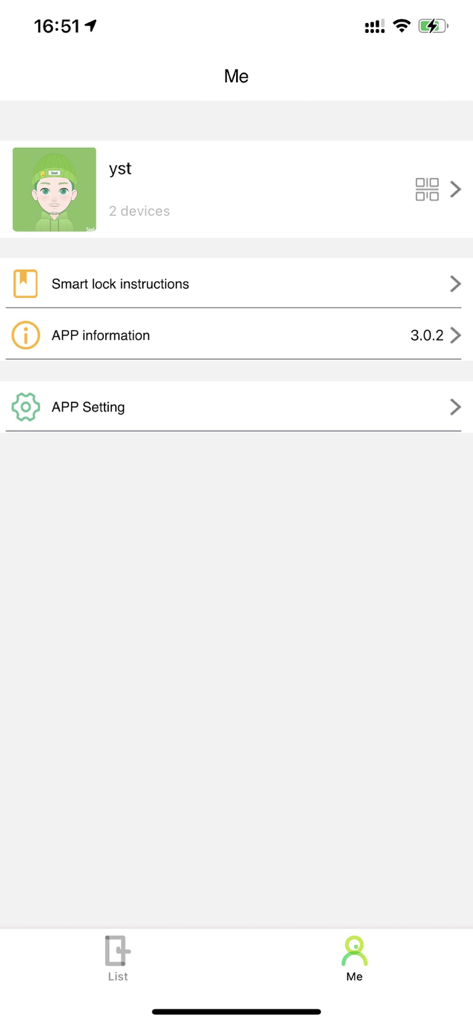 eSmartLock - Página de perfil de usuario de la aplicación eSmartLock que muestra la configuración de la cuenta e instrucciones para la cerradura inteligente