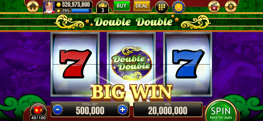 777 Classic Slots Galaxy - A big win notification on a classic three reel slot machine featuring red and blue sevens