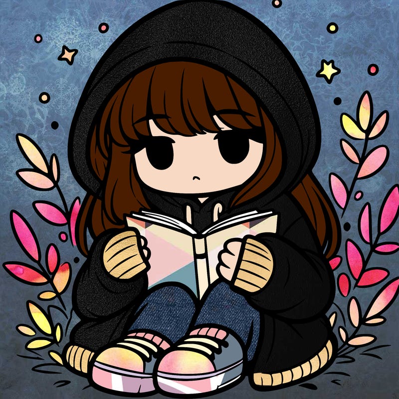 girl in oversized hoodie reading a book