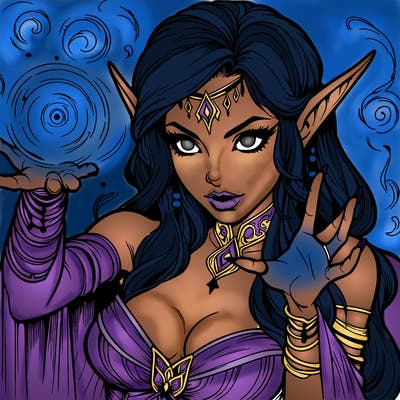 realistic scary beautiful elf sorceress casting spell
