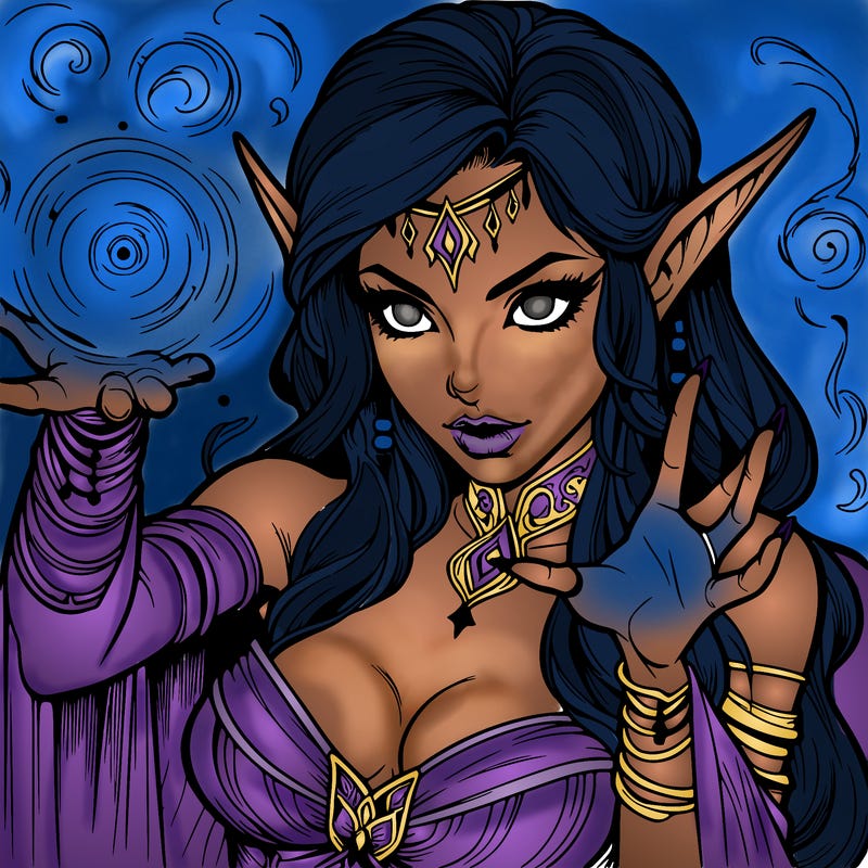 realistic scary beautiful elf sorceress casting spell