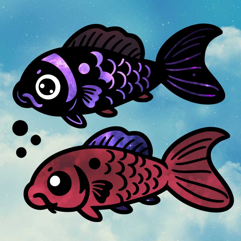 koi fish one black with a write dot and the order one white with a black dot