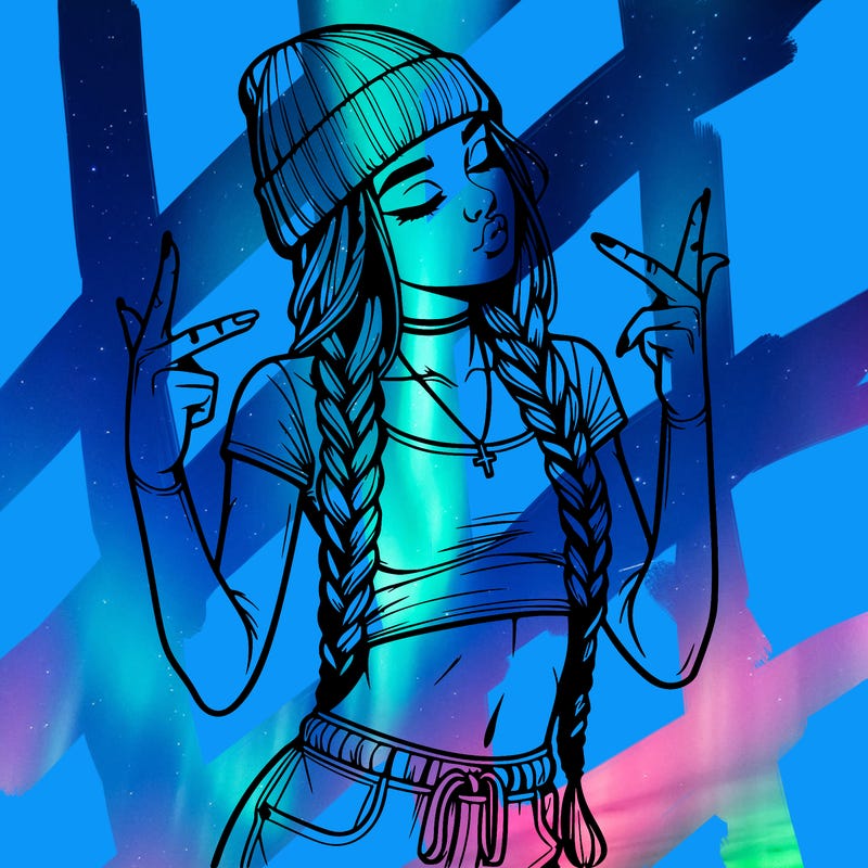 realistic teenage girl with braids and a beanie and crop top doing 🫶🏼