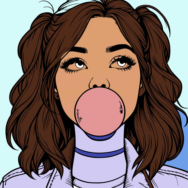 realististic girl blowing bubble -gum