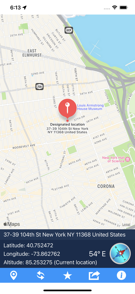iLocation app interface showing map with precise coordinates altitude and compass bearing