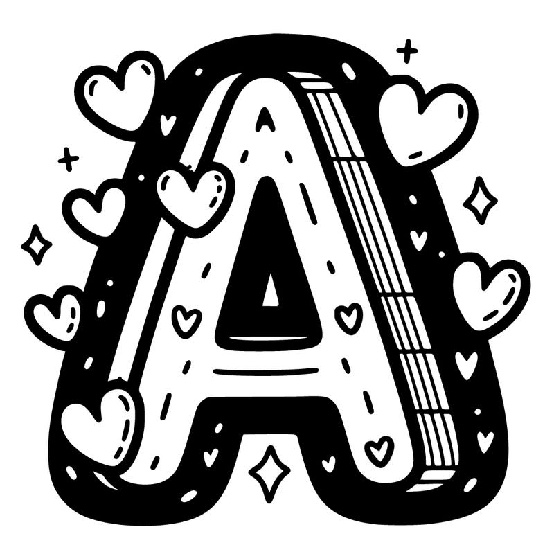 letter a with hearts