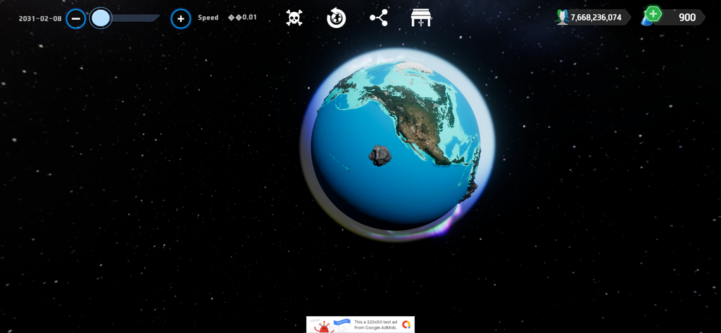 Earth Sandbox - Earth Sandbox gameplay showing an asteroid approaching Earth in space