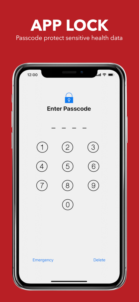 Passcode lock screen in the My Cancer Tracker app to protect sensitive medical data