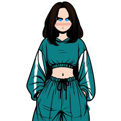 realistic girl faceless with baggy pants and a crop top