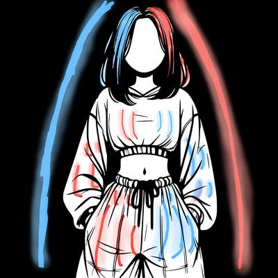 realistic girl faceless with baggy pants and a crop top