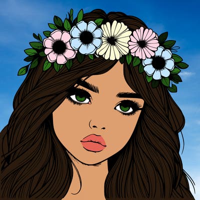 realistic girl with flowers crown