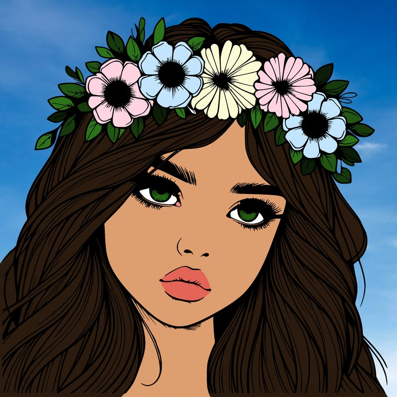 realistic girl with flowers crown